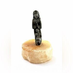 Vintage Metal Mother Mary and Jesus Figurine on Calcite Stone Base Christian